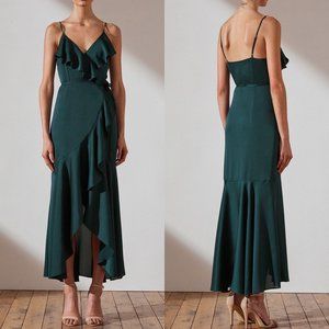 Shona Joy Luxe Bias Frill Wrap Maxi Dress Emerald